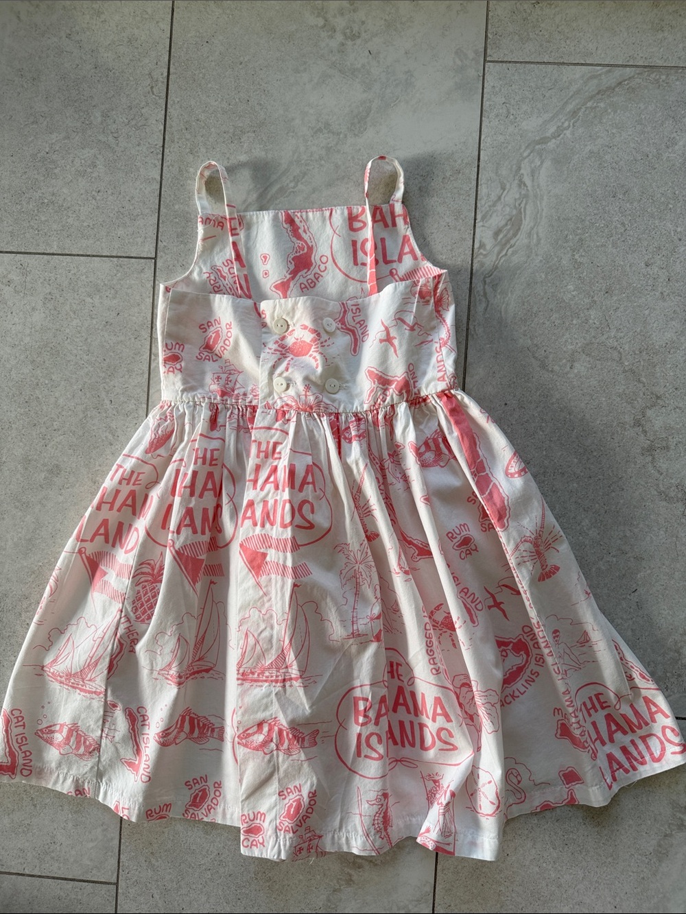 Bahama Hand Prints Girls White & Coral Island Print Sundress sz 8 - Picture 11 of 11